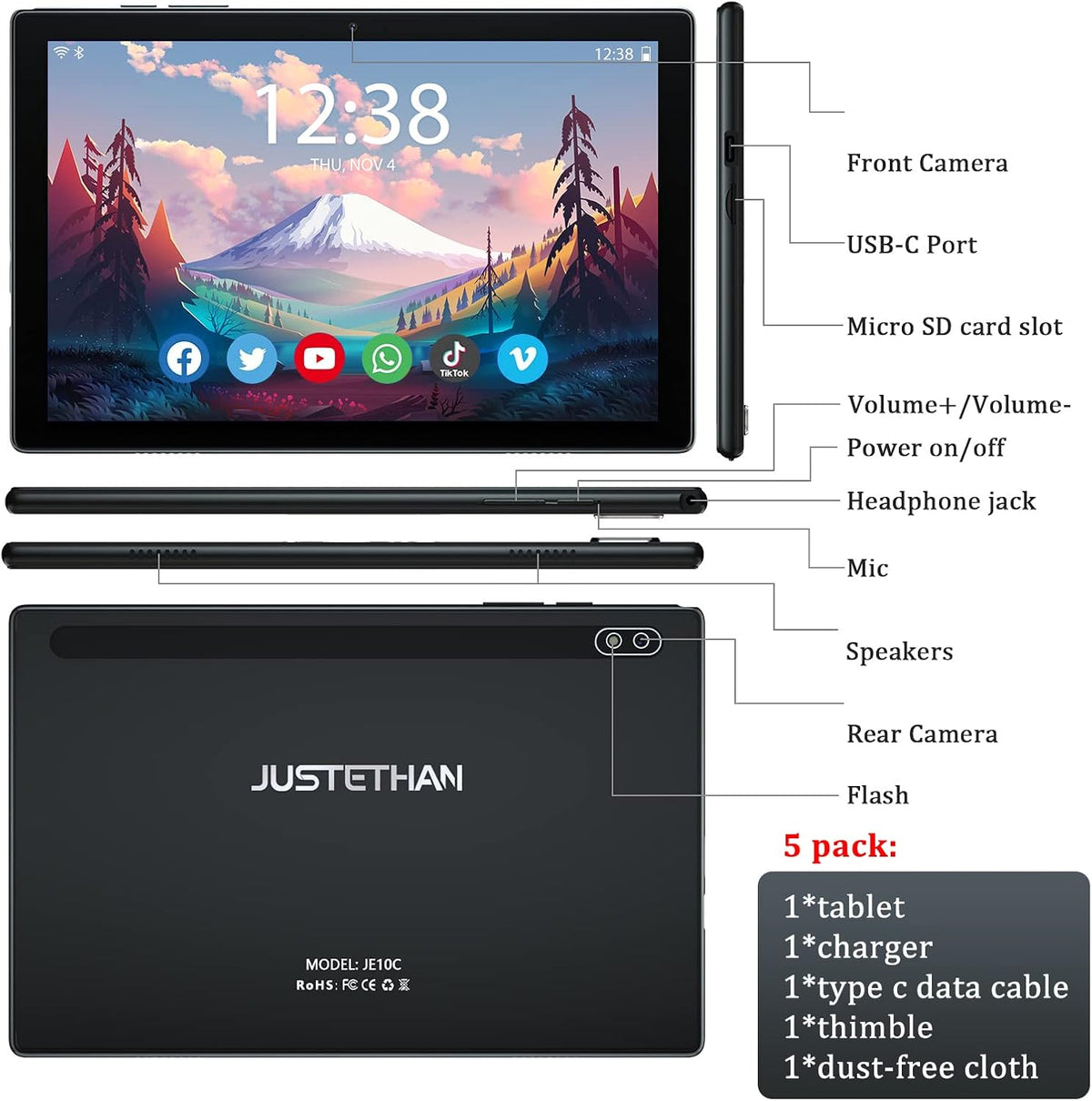 10 inch Android Tablet 32GB Black Z38657