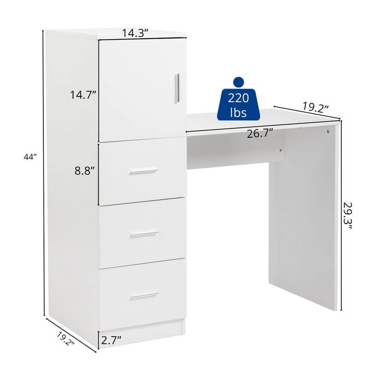 White Office Desk with 3 Storage Drawers J43710