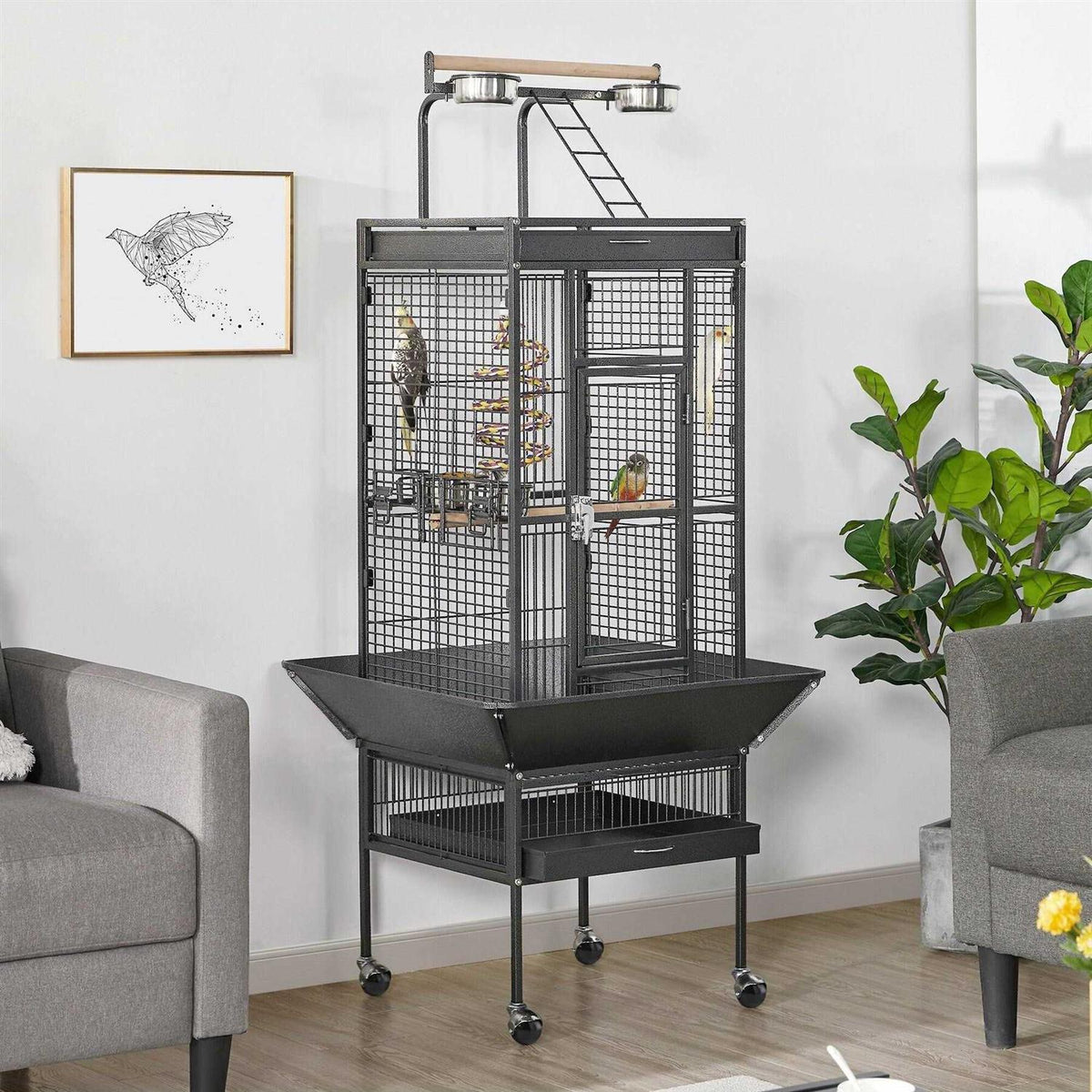 61-in Rolling Parrot Cage & Playtop C1804