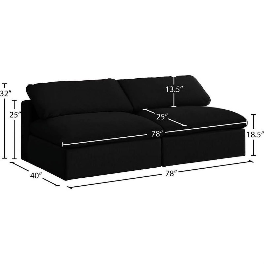 Black Linen Fabric Modular 2 Piece Armless Loveseat F3660