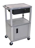 42x22H Cart with Cabinet 3 Shelves Drawer Gray Z34362