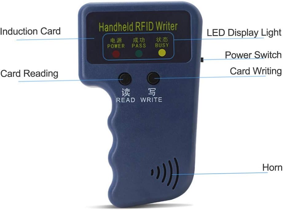 Handheld RFID Card Copier 125KHz ID Duplicator Reader Writer with 5Pcs Writable Keychain and 5Pcs Writable Card X6133