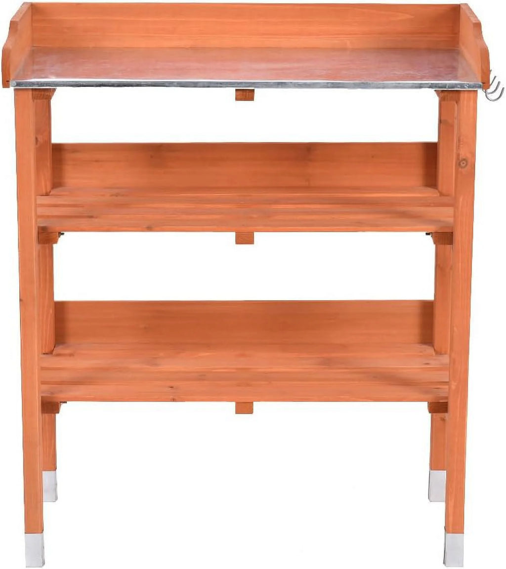 Wooden Potting Bench Work Station Table with Storage Shelf G587359
