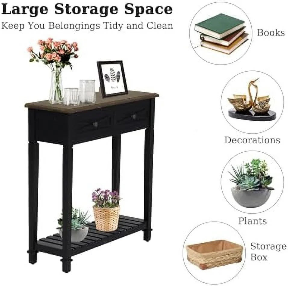 Black Narrow Console Table with Drawers Q810