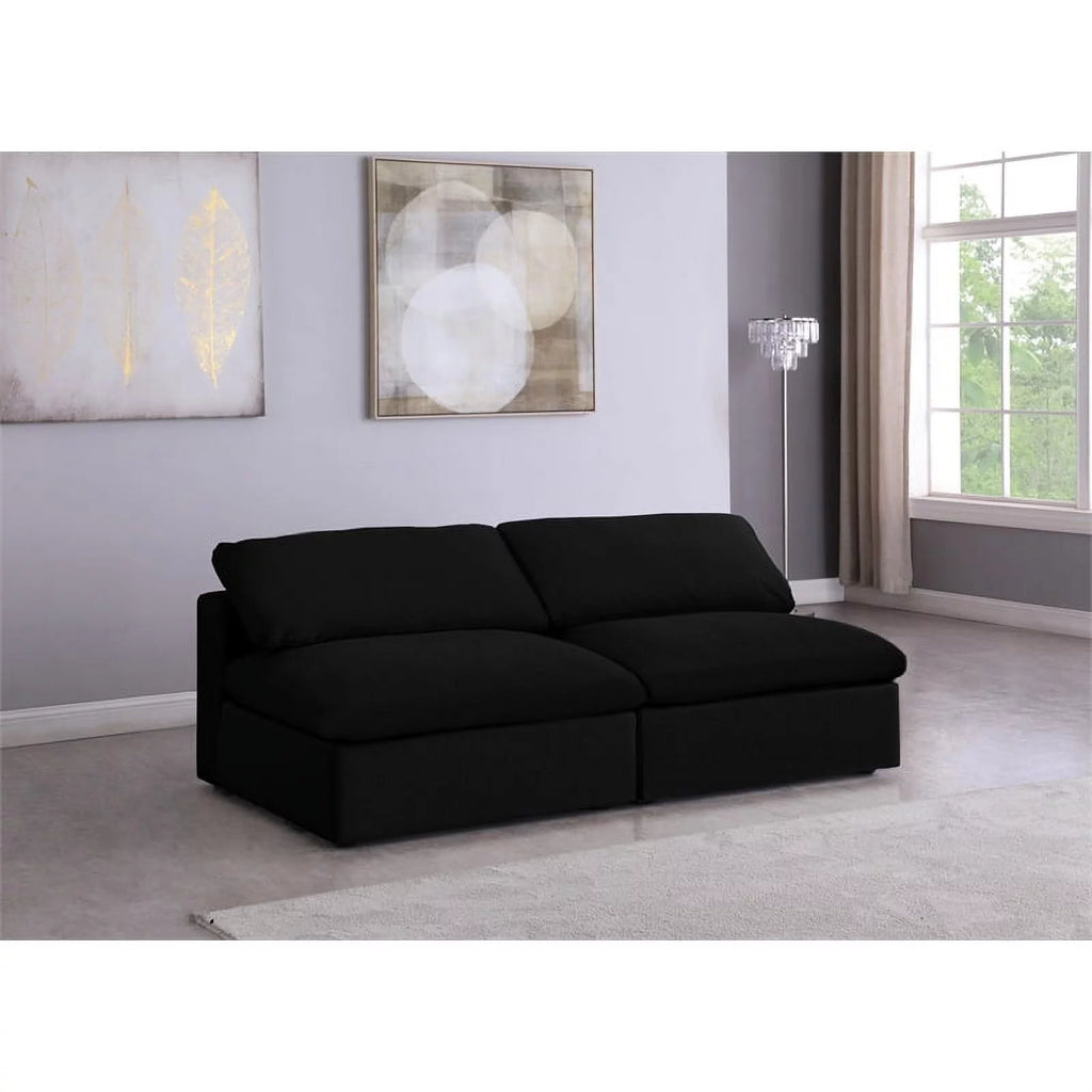 Black Linen Fabric Modular 2 Piece Armless Loveseat F3660