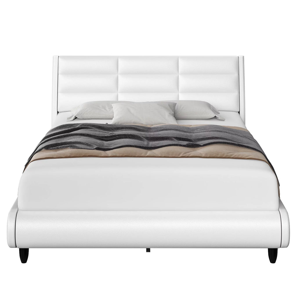White Queen Size Upholstered Bed Frame with Adjustable Headboard N1005