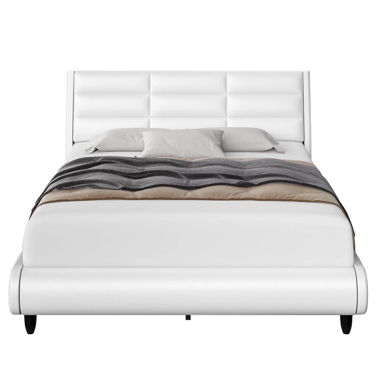White Queen Size Upholstered Bed Frame with Adjustable Headboard N1005
