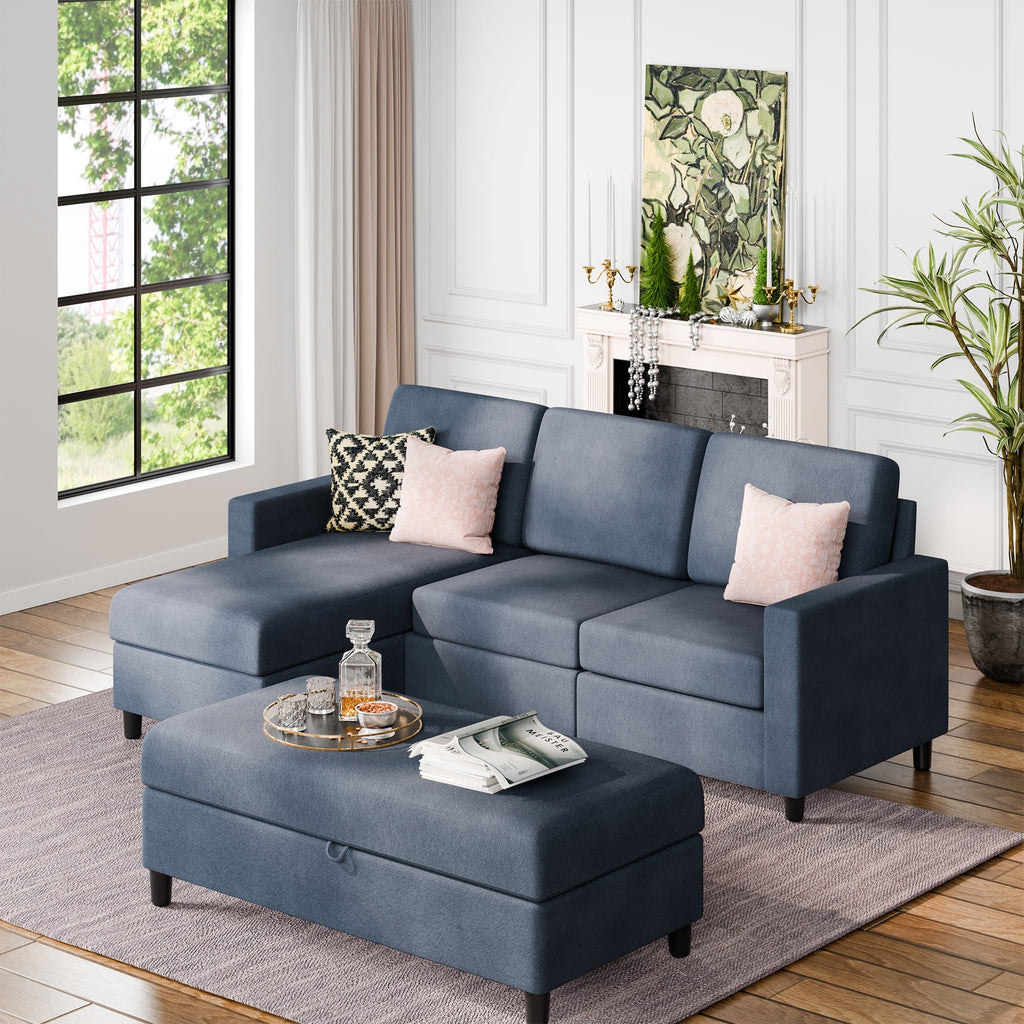 L Shaped 4 Seat Sectional Sofa with Storage Ottoman P3590