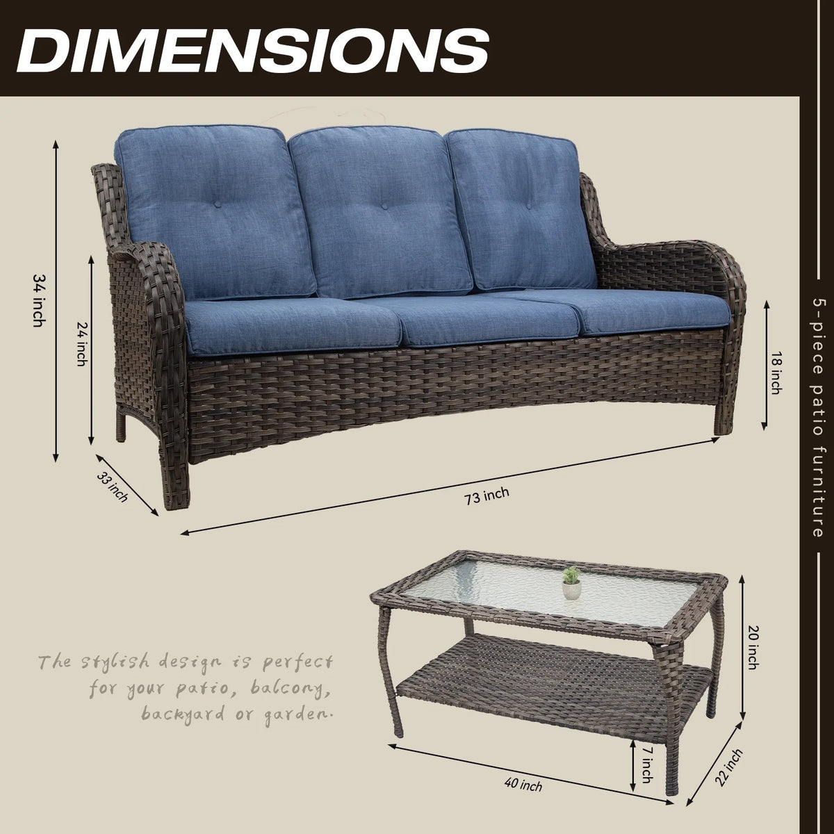 Wicker Outdoor Lounge Sofa Couch with Cushions and Table Z897272