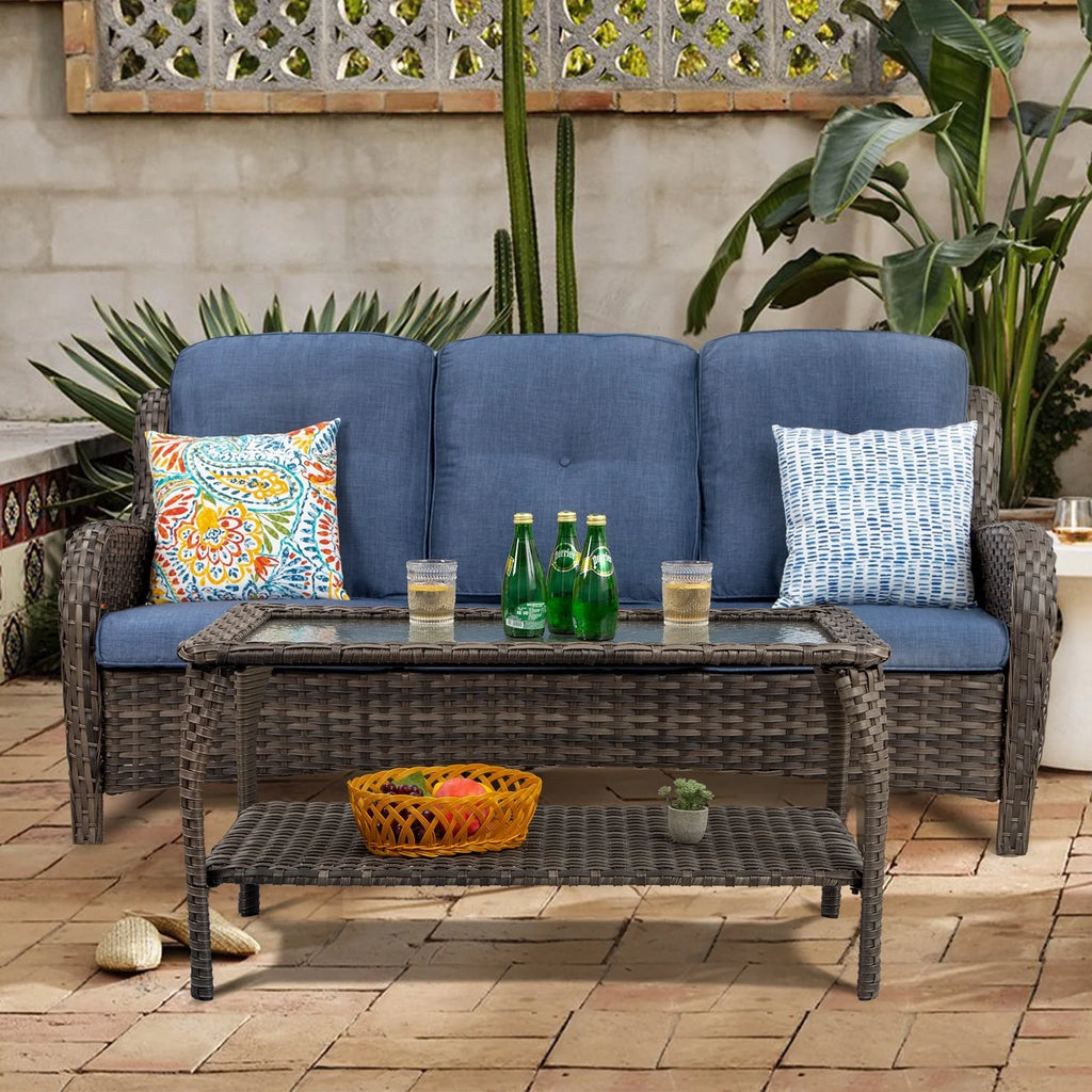 Wicker Outdoor Lounge Sofa Couch with Cushions and Table Z897272