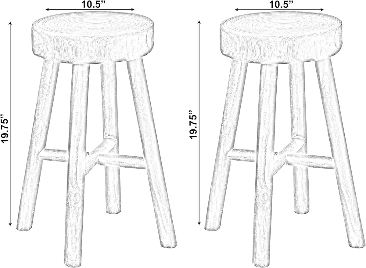 Antique Round Wooden Stools Set of 2 J718