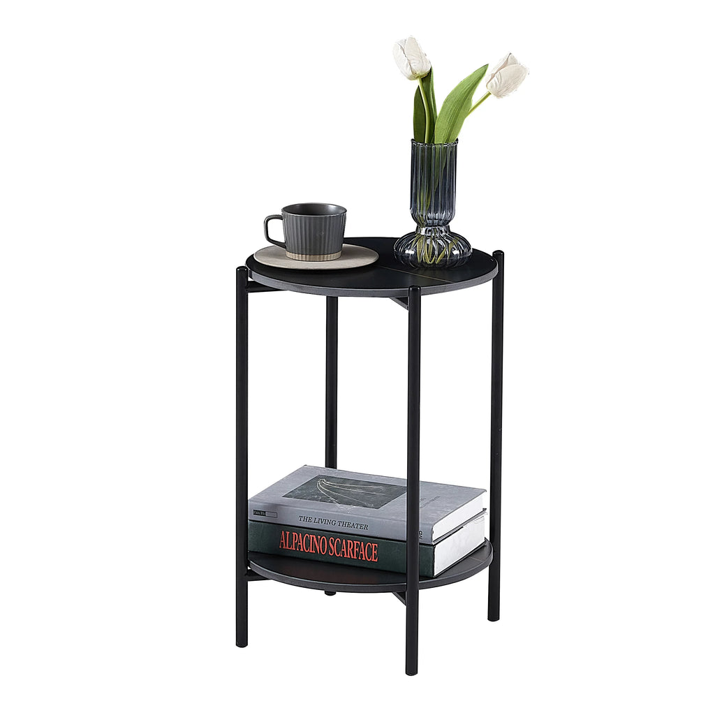 Round Marble End Table with Black Metal Frame L81254