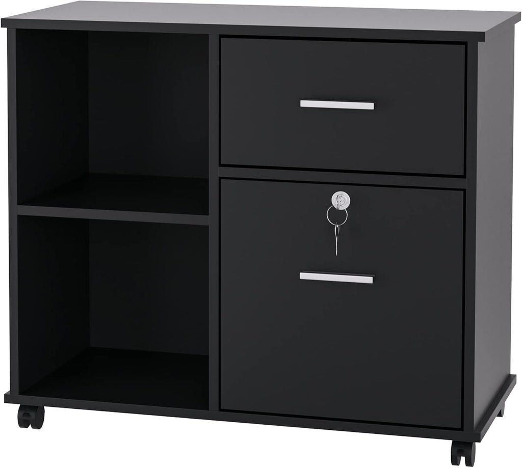 Black Wood File Cabinet with Lock and Drawers I26641