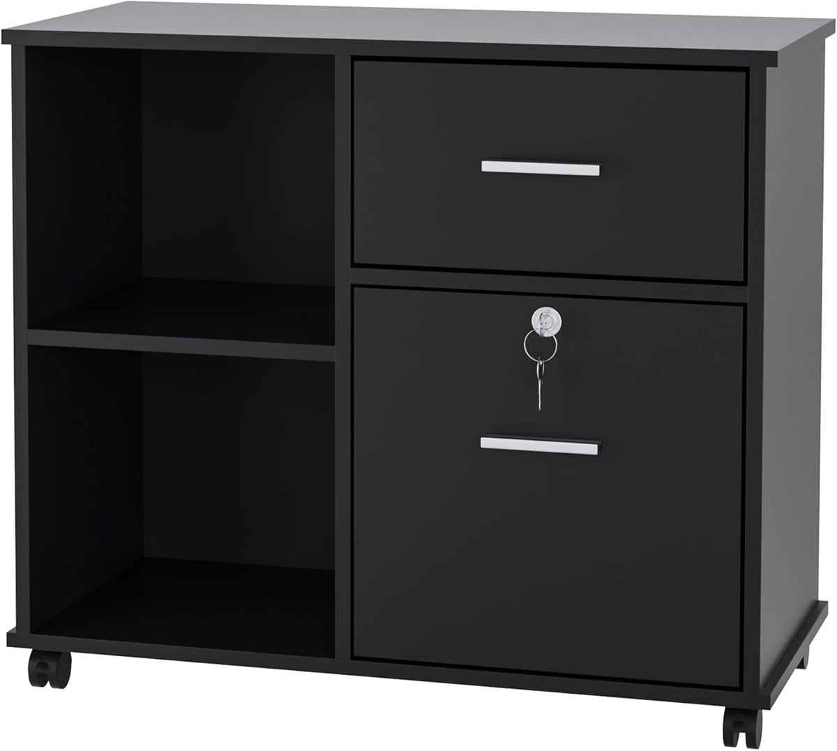 Black Wood File Cabinet with Lock and Drawers I26641