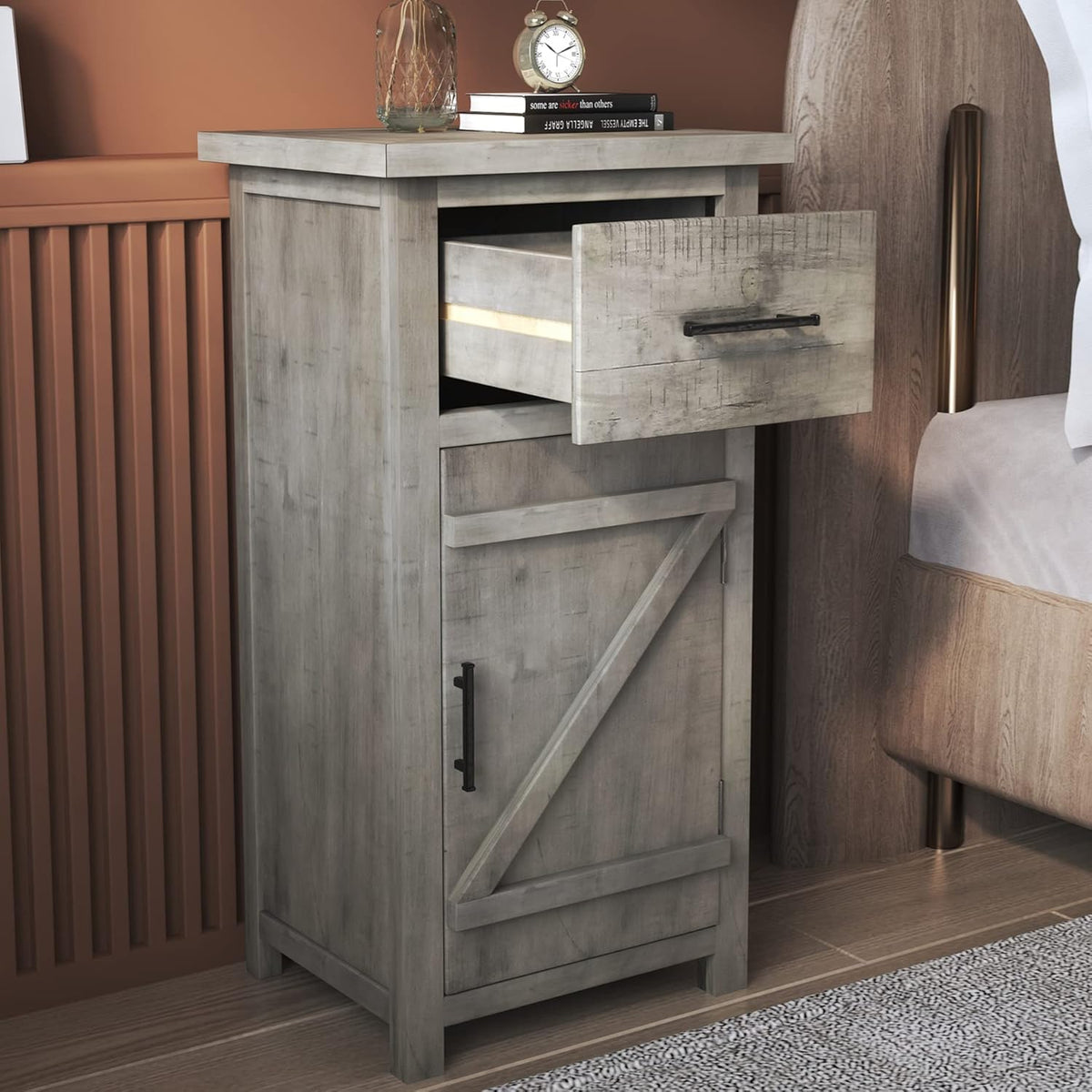 Grey 1 Drawer Wood Nightstand J747