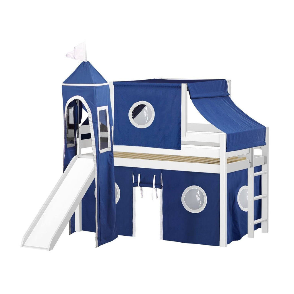 Low Loft Twin Bed with Slide and Tent and Tower, Gray W32616