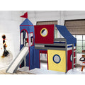 Low Loft Twin Bed with Slide and Tent and Tower, Gray W32616