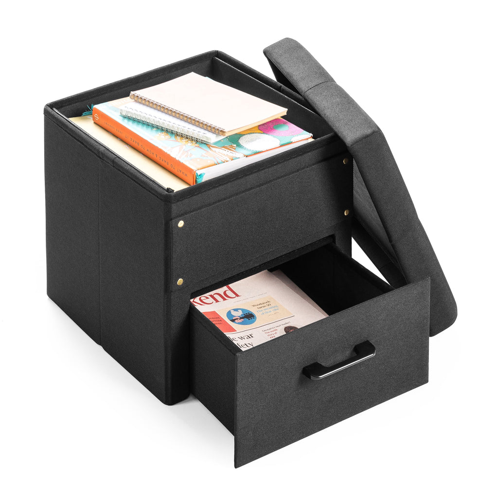 15" Black Ottoman with Storage Drawer G2065