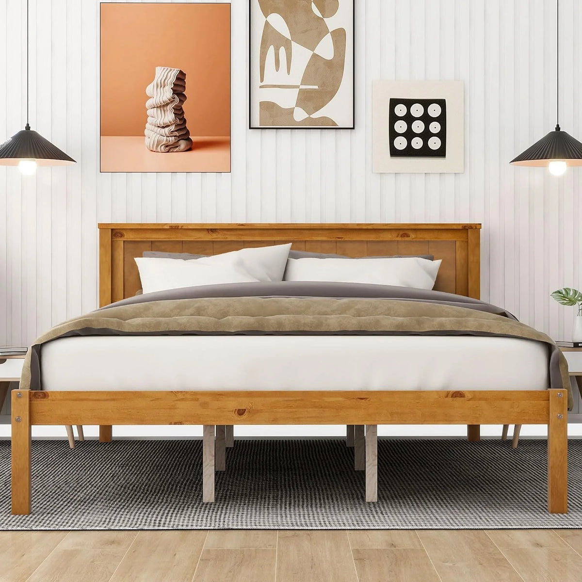 Queen Size Wood Platform Bed Frame with Headboard L8629