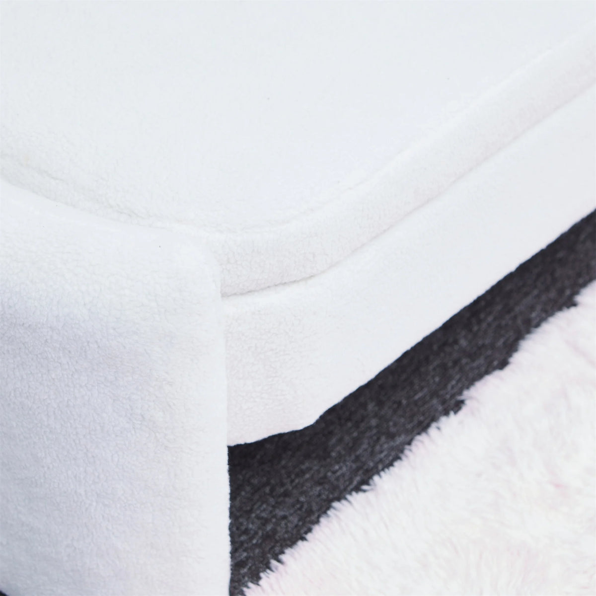 Beige Teddy Fabric Storage Footstool M591049
