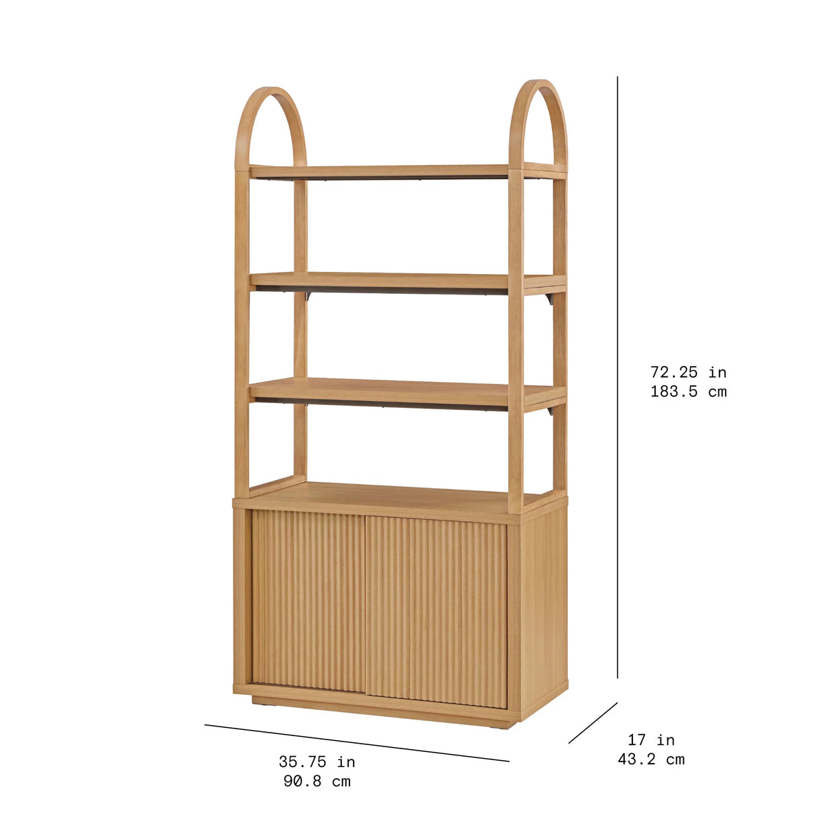 Fluted 3-Shelf Bookcase with Storage Cabinet Y318