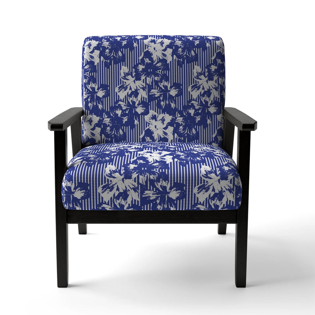 Blue and White Floral Striped Upholstered Accent Chair L826