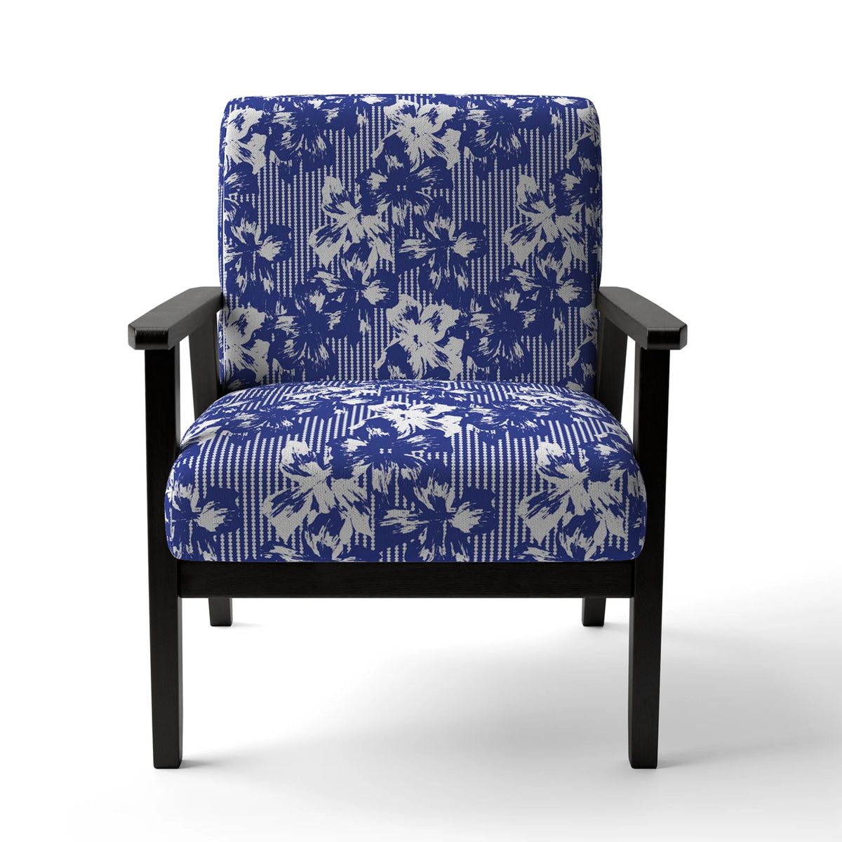 Blue and White Floral Striped Upholstered Accent Chair L826