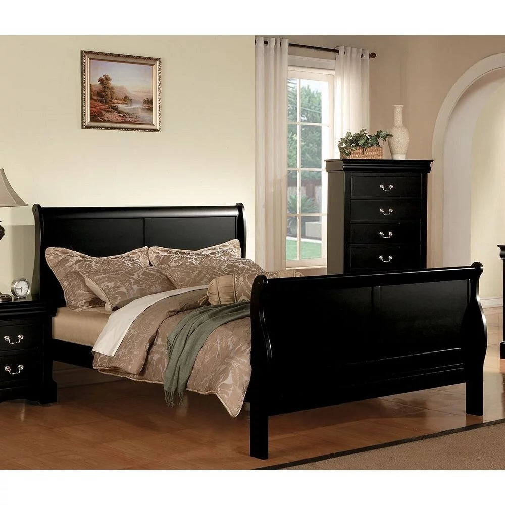 Black King Size Pine Wood Platform Bed with Headboard and Footboard S332824