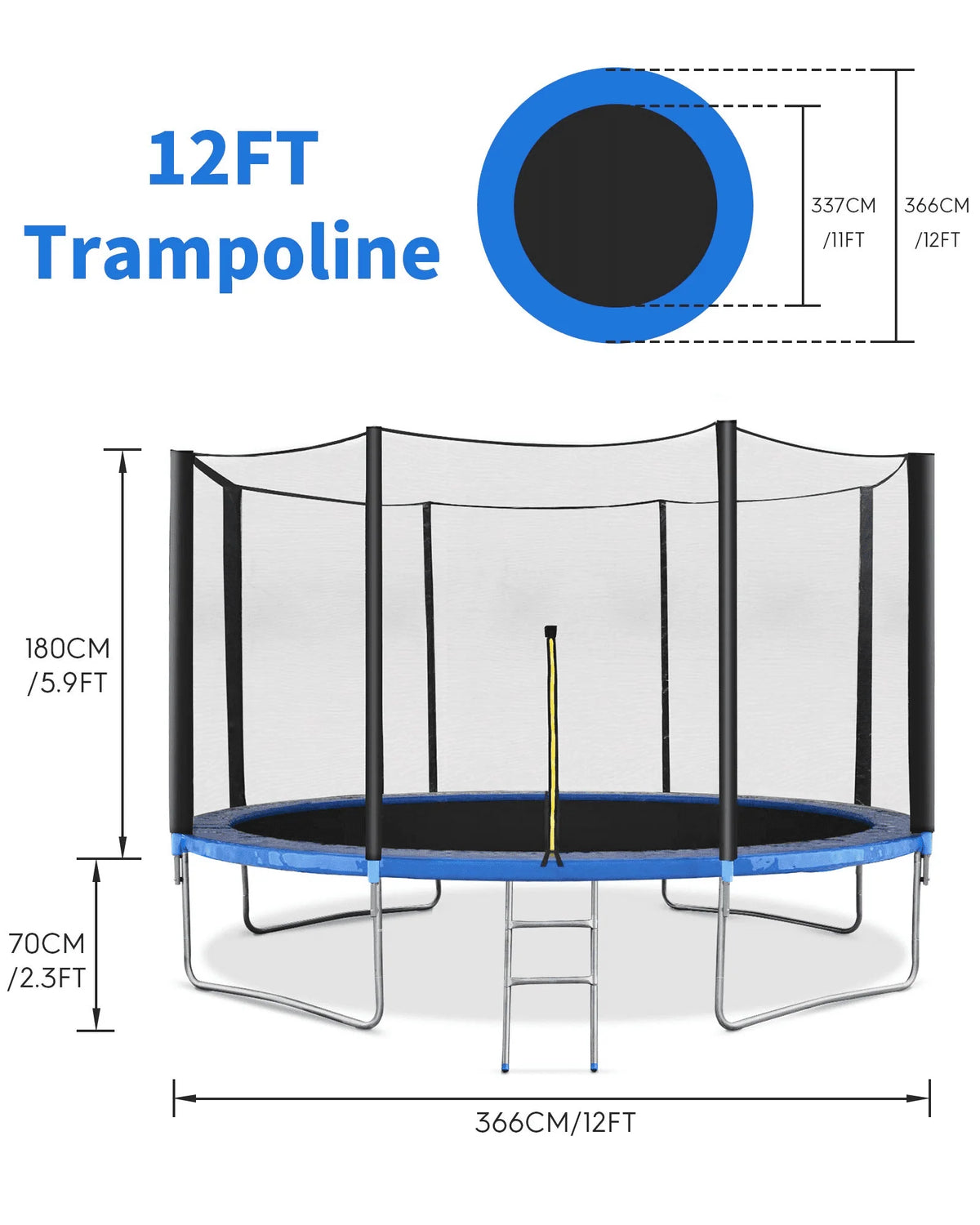 12FT Trampoline with Safety Enclosure Net and Ladder J588