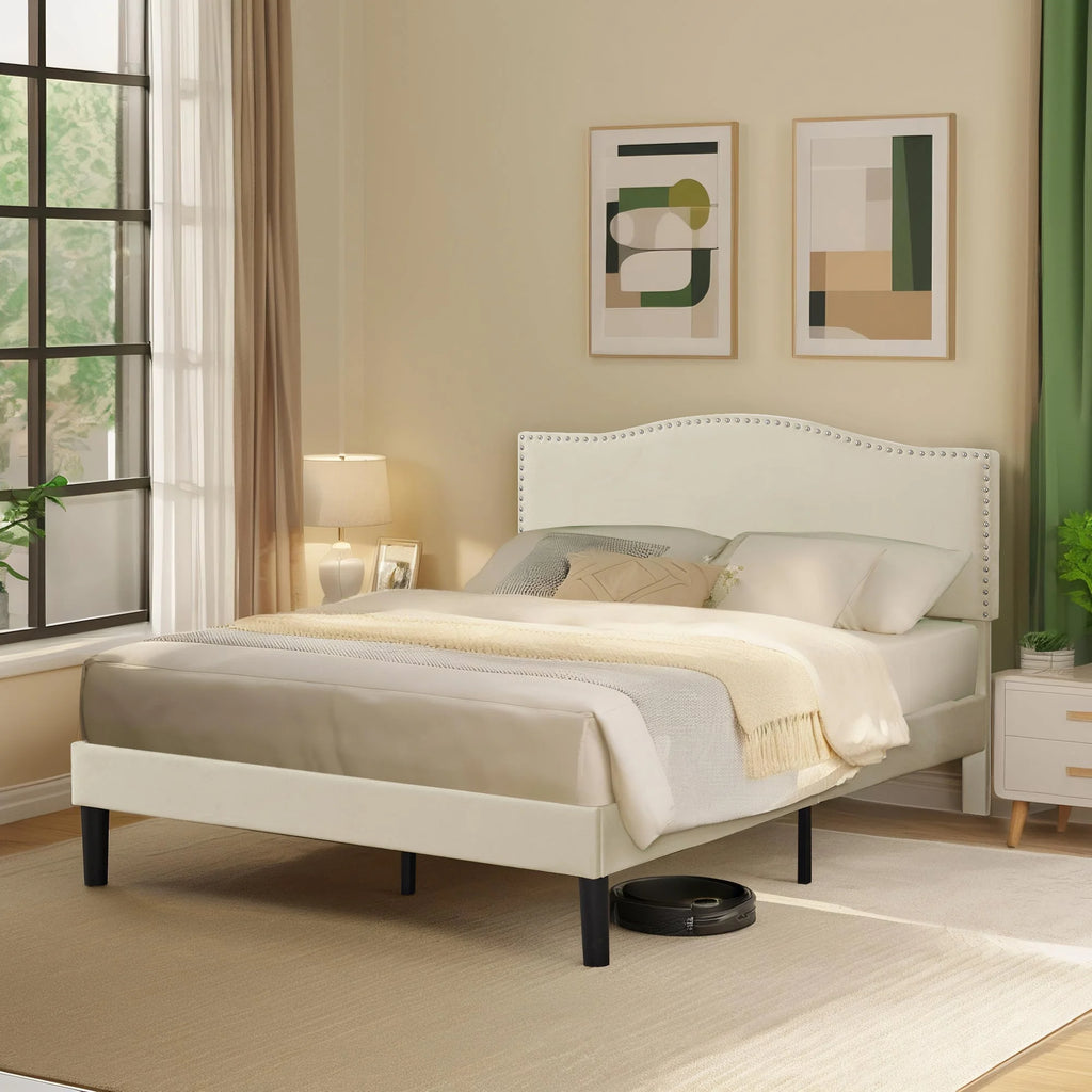 Queen Upholstered Platform Bed with Adjustable Headboard S526553