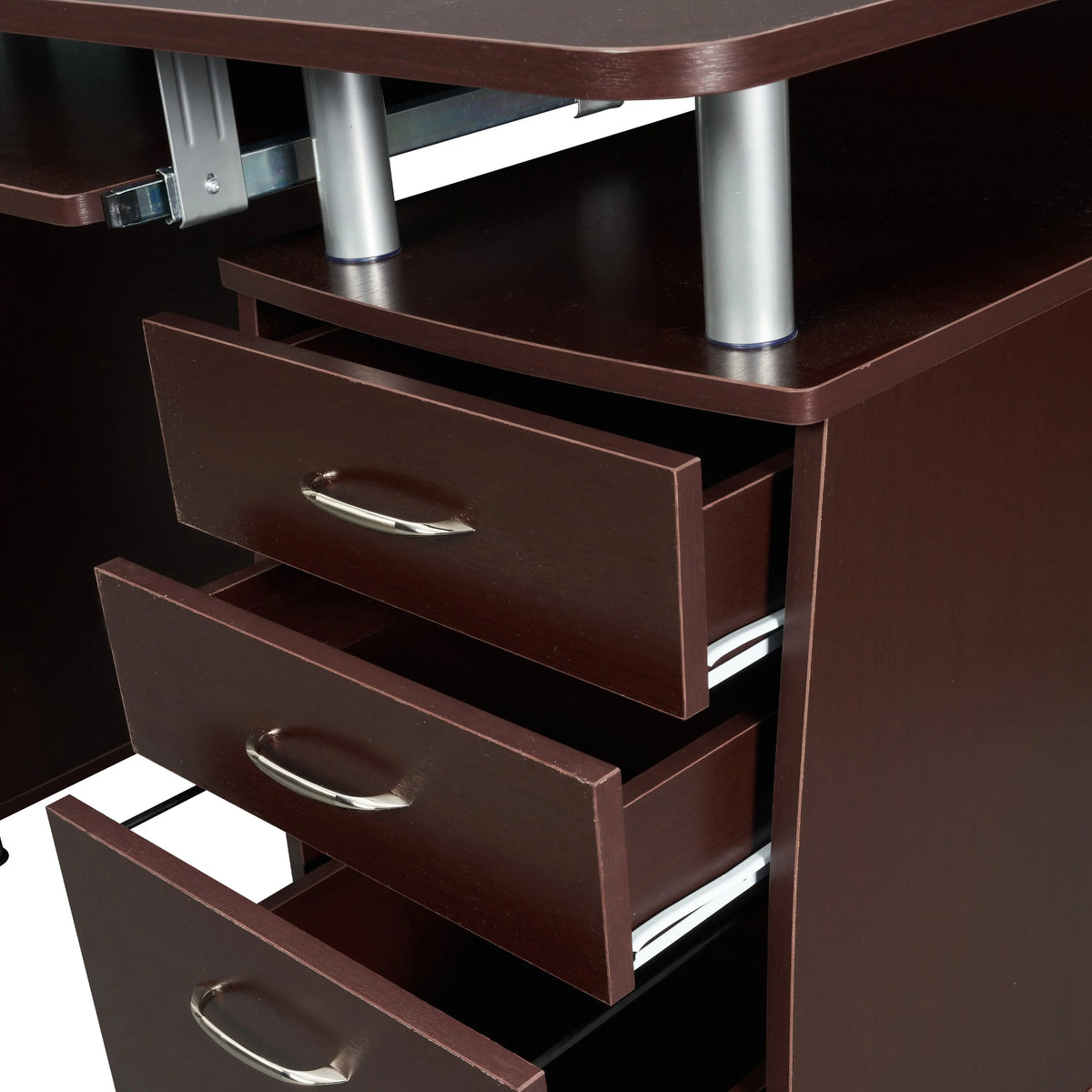 Chocolate Computer Workstation with Cabinet and Drawers C906