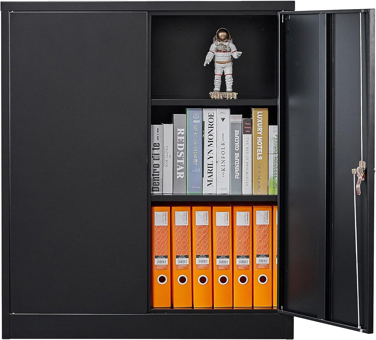 Black Metal Storage Cabinet with 2 Adjustable Shelves and Lock I78938