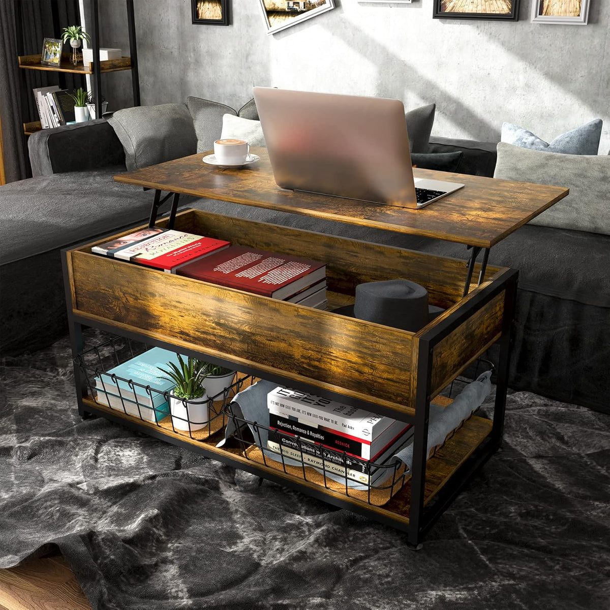 Lift Top Coffee Table with Storage Shelf X418369