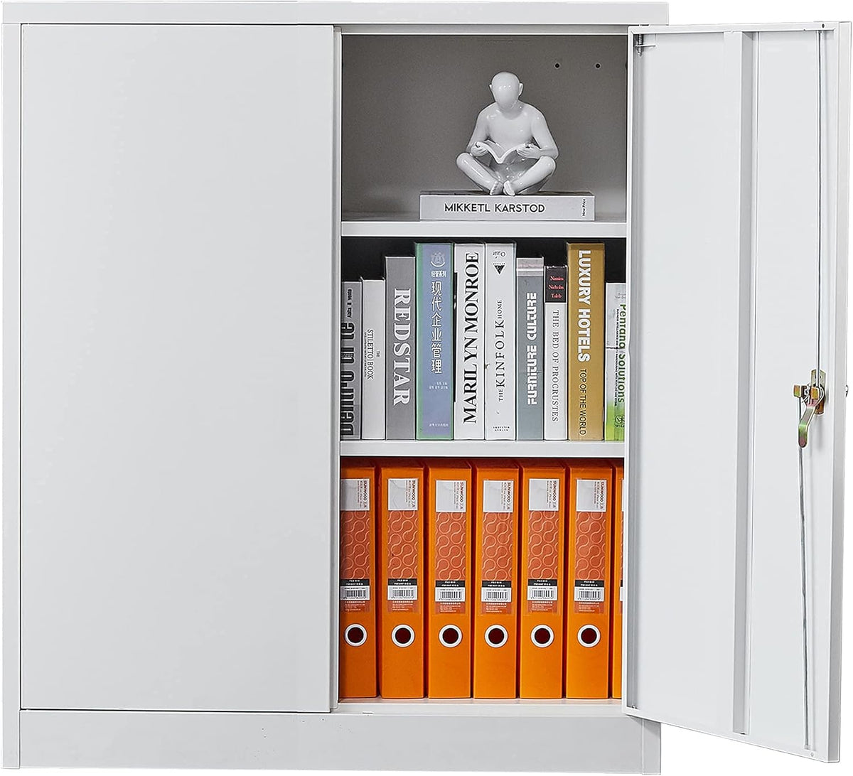 Black Metal Storage Cabinet with 2 Adjustable Shelves and Lock I78938