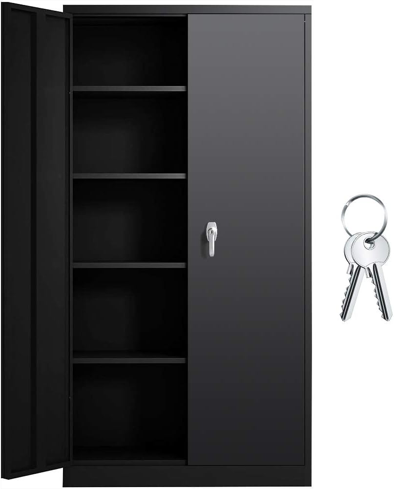 Tall Gray Locking Steel Storage Cabinet with Shelves Q422