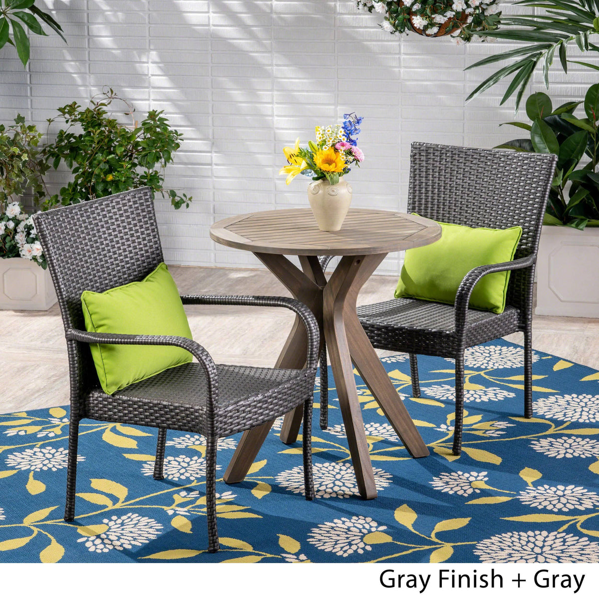 3 Piece Acacia Wood and Wicker Bistro Set Gray J687356