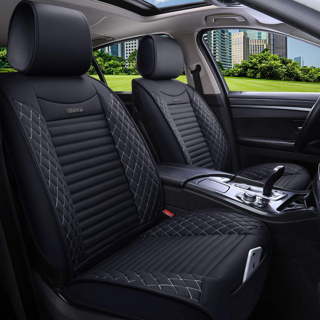 Front Drive Seat Covers Leather Car Seat Protector Waterproof Cushion Universal Fit 2 PCS Front Black-Red W119787