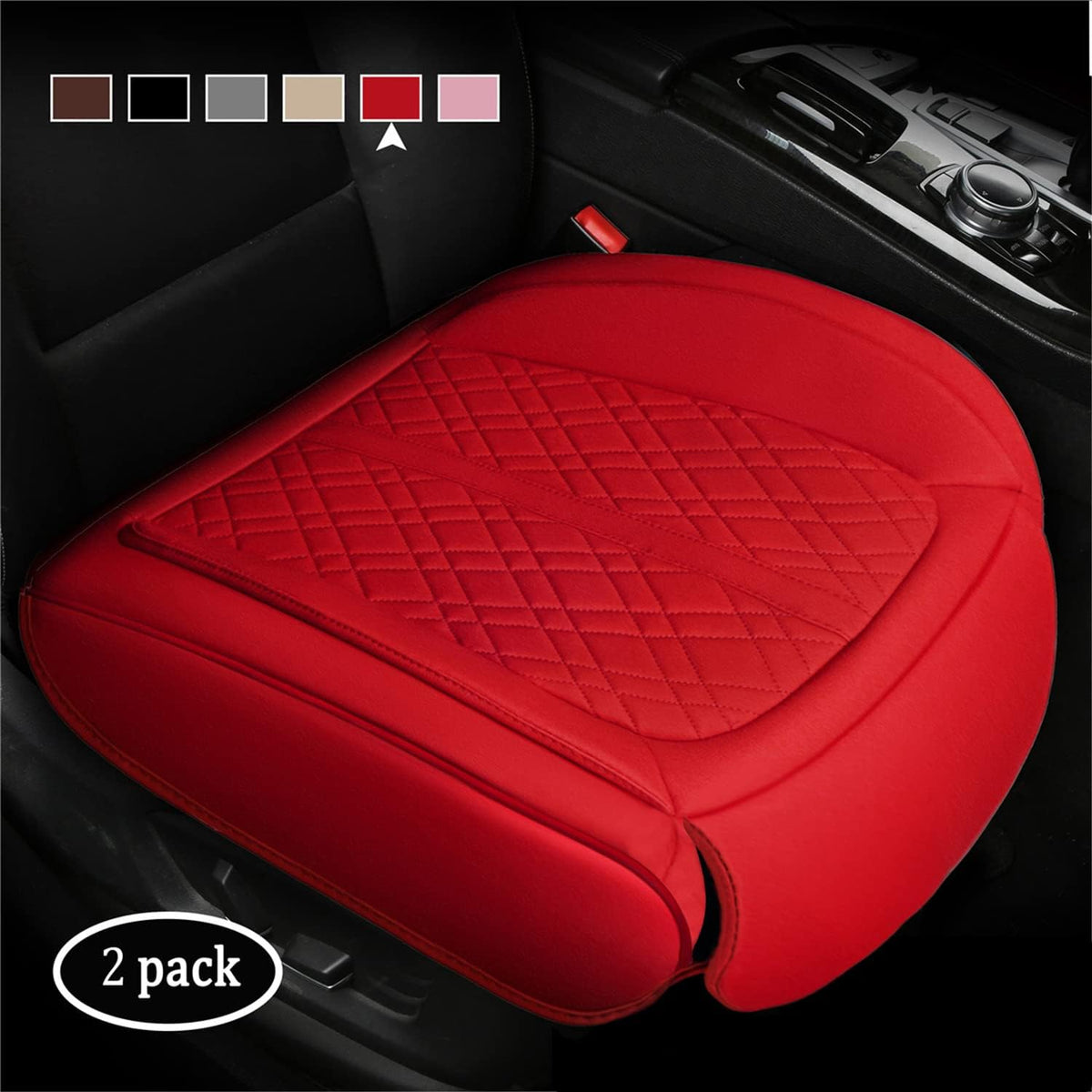 2Piecs PU Leather Car Seat Cover Protector with Footrest (Red) D73138