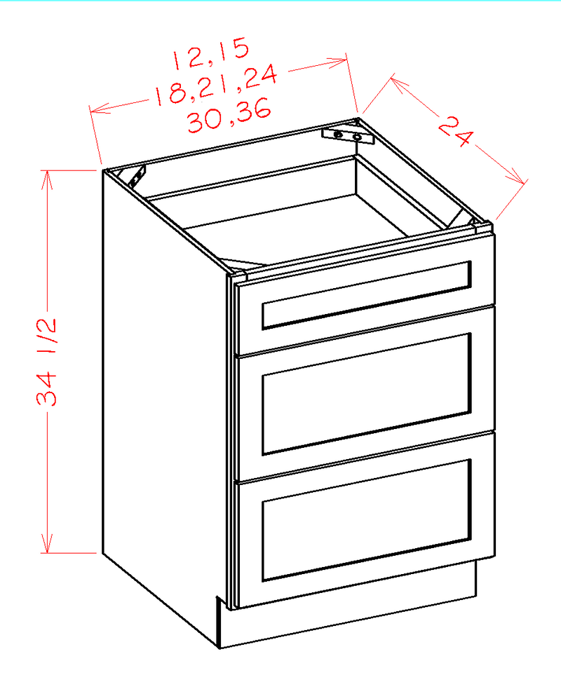 Antique White 3 Drawers Base Cabinet N455