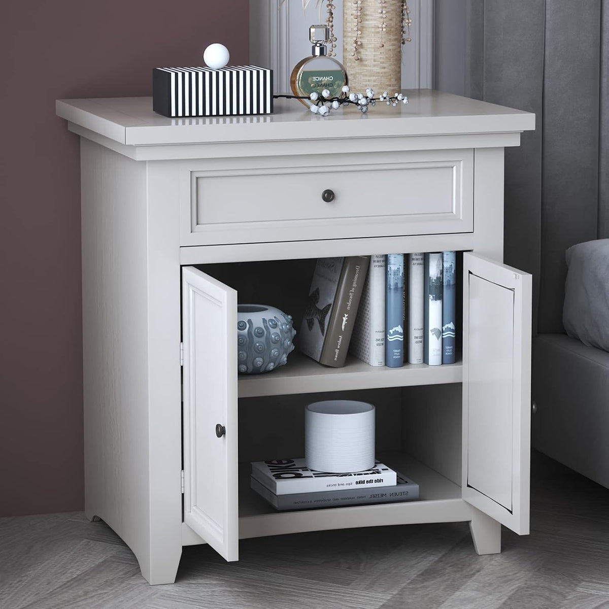 Grey 1 Drawer Wood Nightstand J747