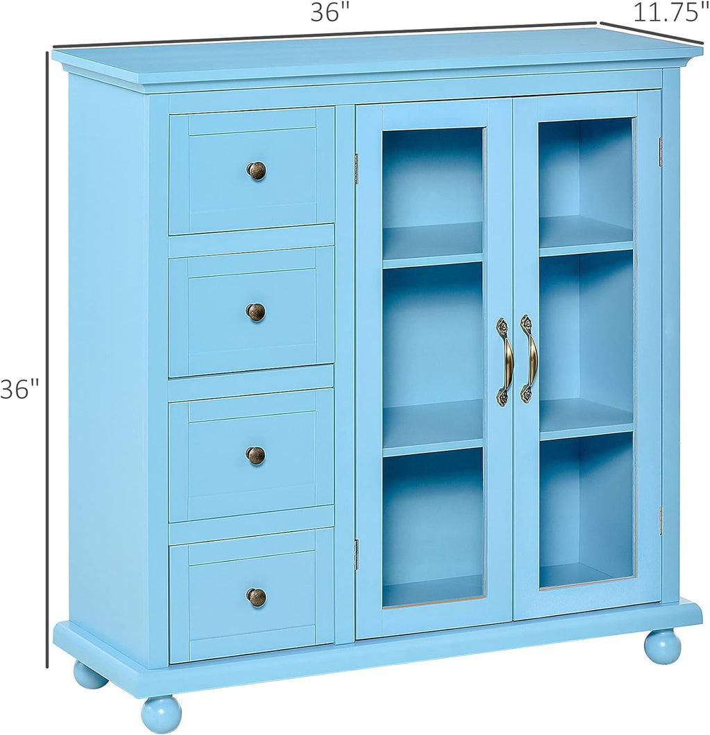 Storage Sideboard Cabinet with 4 Drawers and Glass Door Cupboard H180439