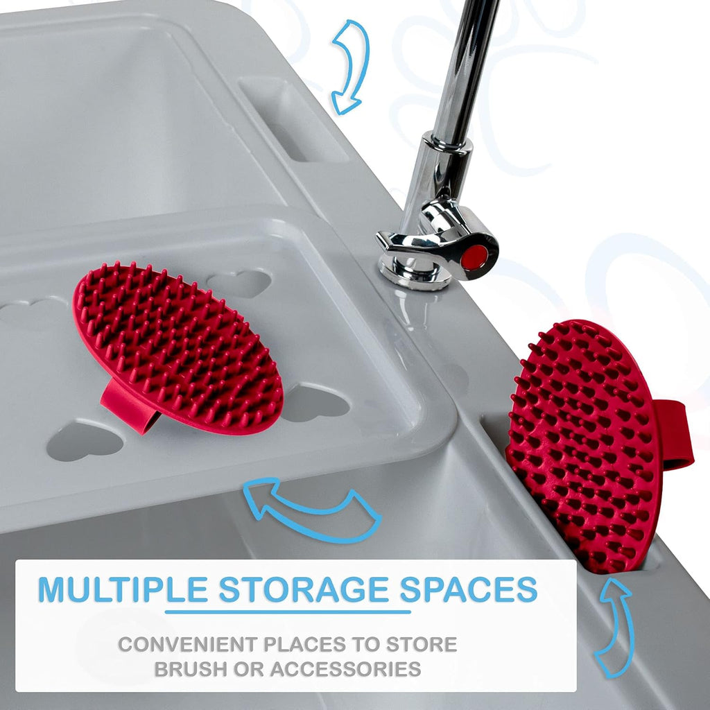 Portable Dog Bathing Station with Removable Shelf and Massage Brush C68009