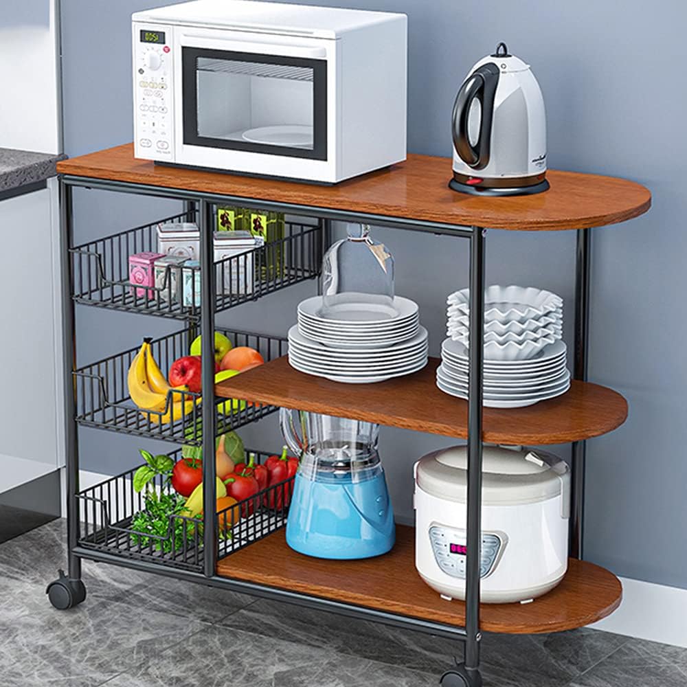 Rolling Kitchen Bakers Rack Microwave Stand with Storage 3-Tier Table D93940