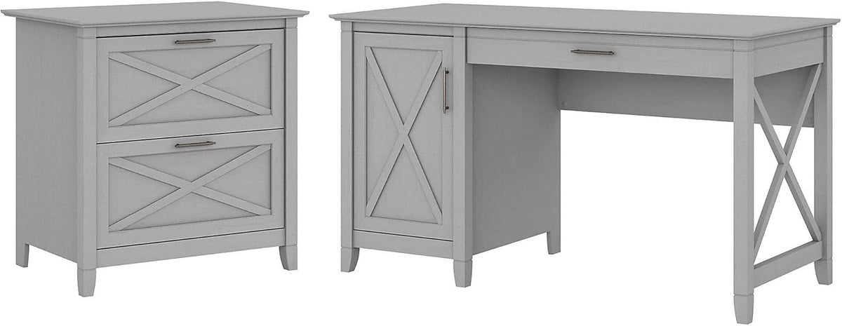 Dark Gray Hickory Computer Desk with Storage and 2 Drawer File Cabinet V373345