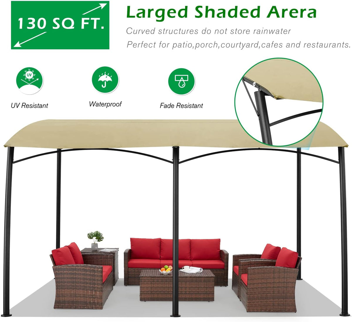 13'x10' Beige Steel Outdoor Awning Gazebo W913439