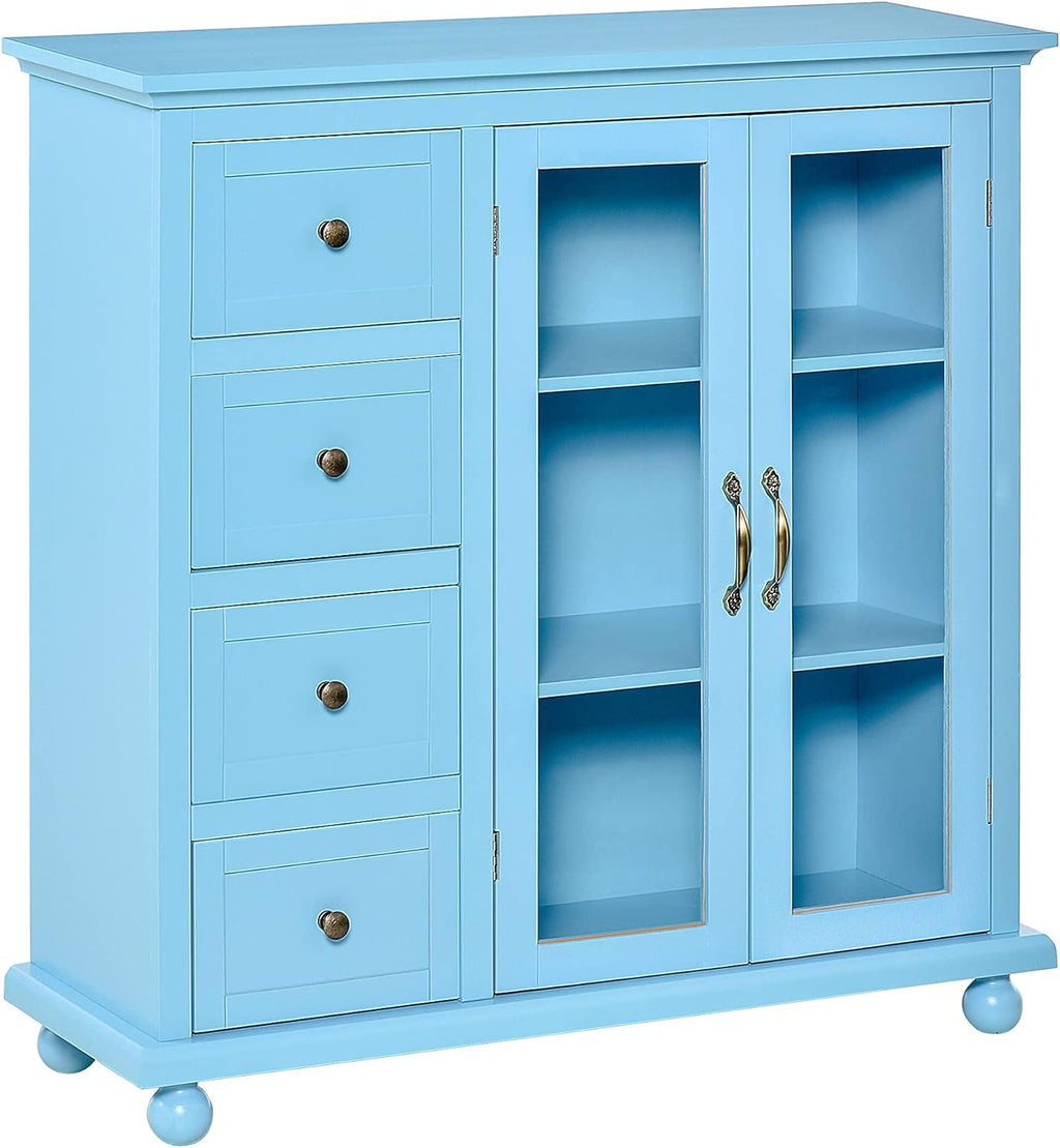 Storage Sideboard Cabinet with 4 Drawers and Glass Door Cupboard H180439