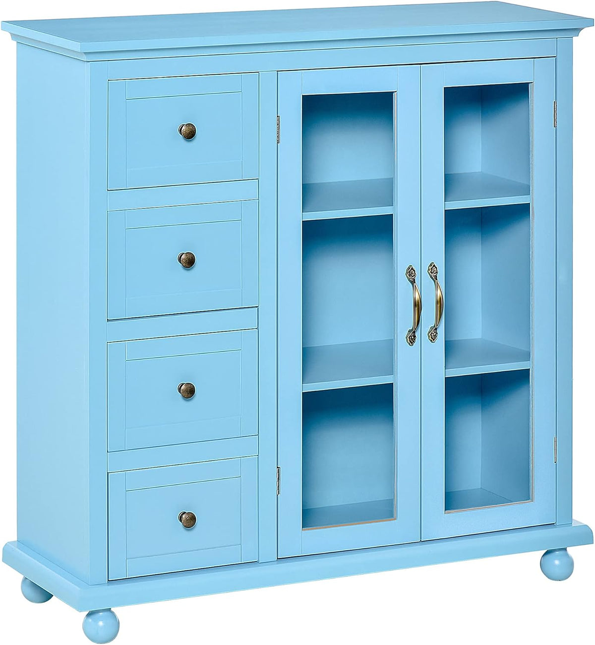 Storage Sideboard Cabinet with 4 Drawers and Glass Door Cupboard H180439