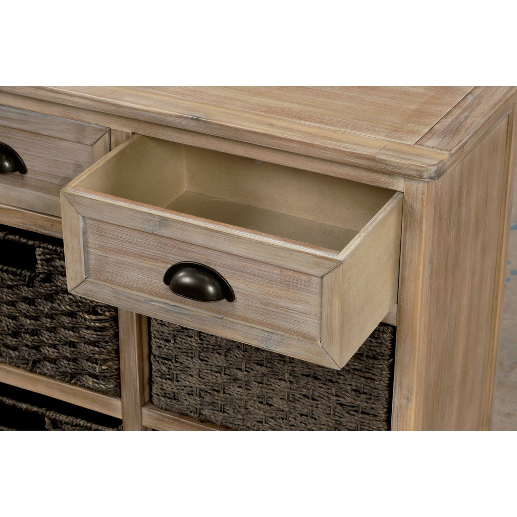 Rustic Storage Cabinet with 2 Drawers and 4 Fabric Basket R4540