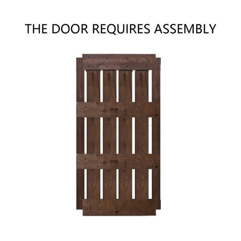 Brown Stained Solid Pine Wood Interior Sliding Barn Door with Hardware Kit X790