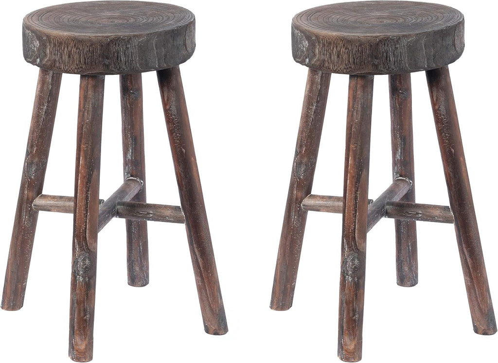 Antique Round Wooden Stools Set of 2 J718